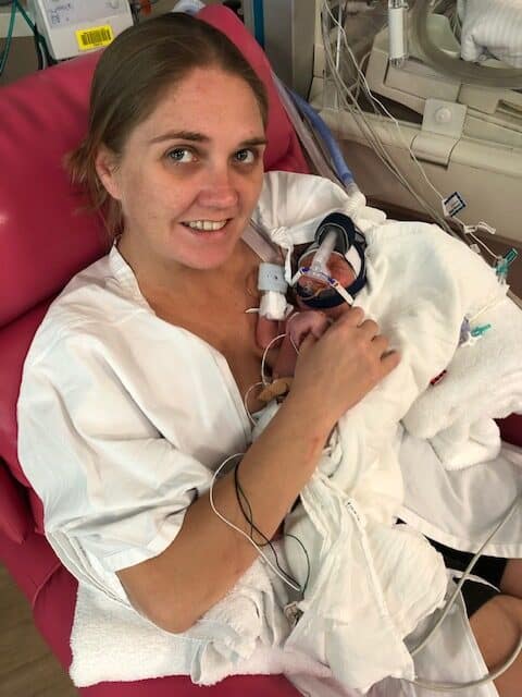Maria and her son at the NICU.