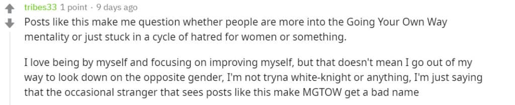 MGTOW meninist comments on SMG