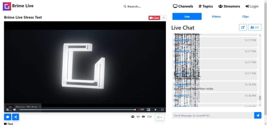 BrimeLive livestreaming screenshot