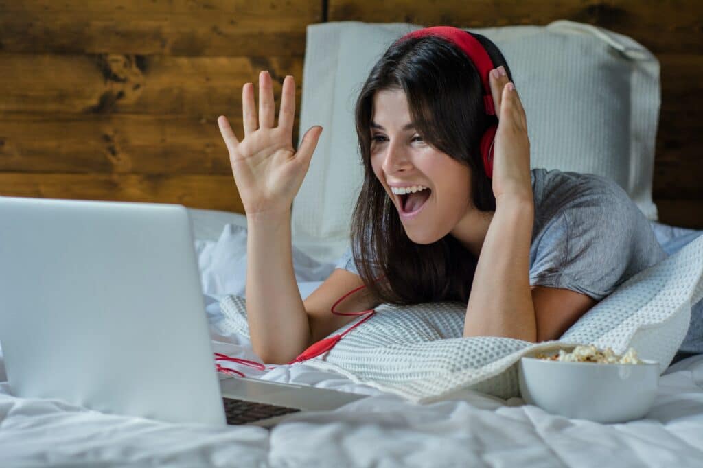 Portrait of young woman having video chat