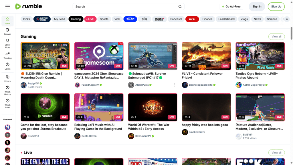 Rumble gaming category