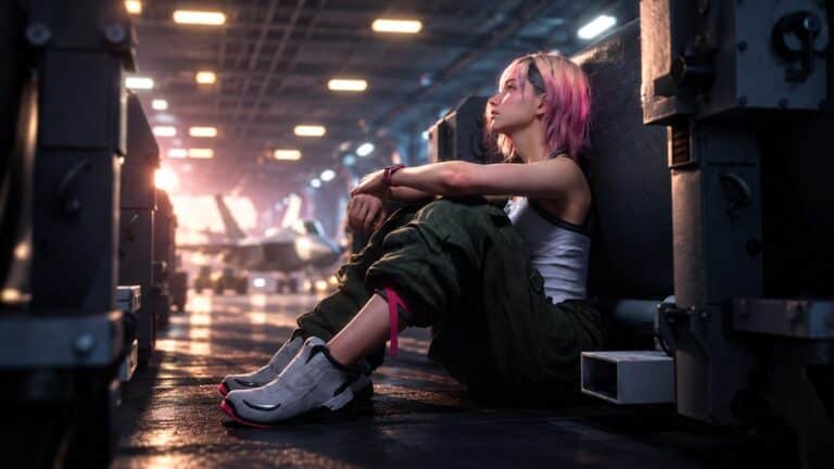 Tasha Severskaya seated aboard the Endurance in Ace Combat 8: Wings of Theve