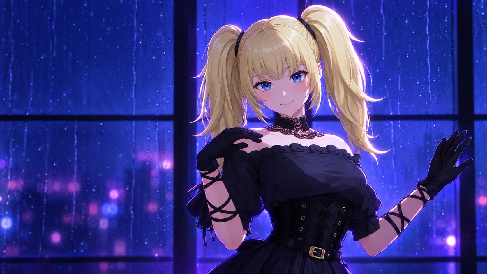 Ani, the blonde 3D AI companion in Animates, against a blue night backdrop