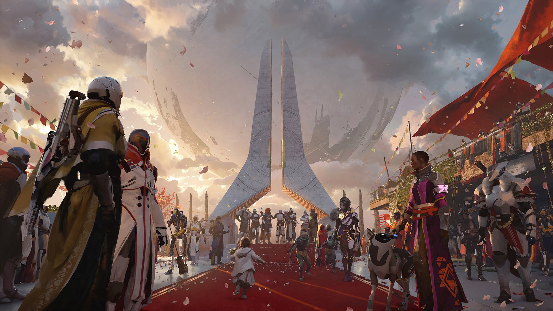 Destiny 2 Monument of Triumph key art showing Guardians gathered at the Tower