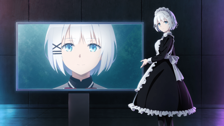 Siesta appears on a monitor beside her silver-haired lookalike Noches