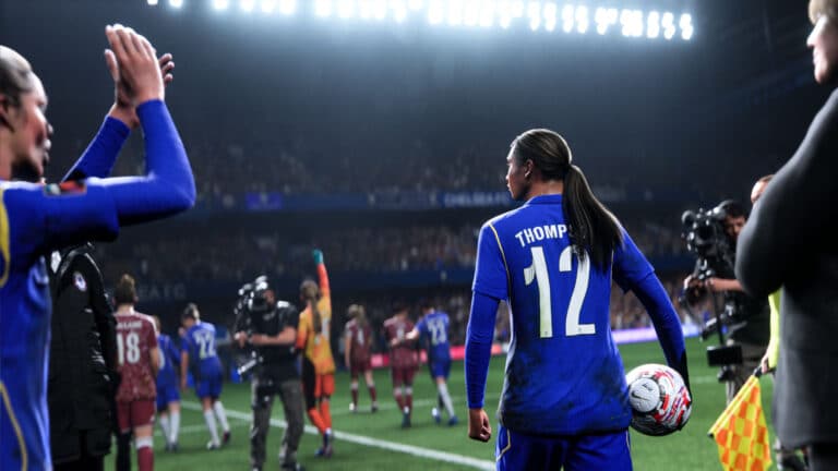 Alyssa Thompson leaves the pitch with the match ball in EA Sports FC 27
