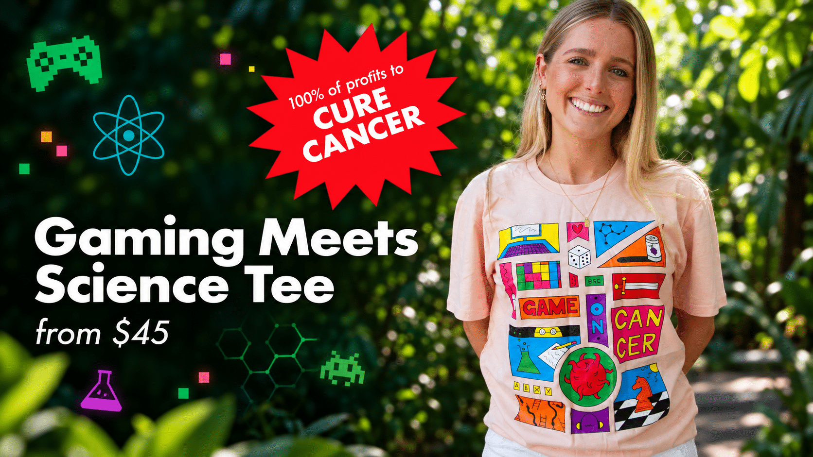Science Meets Gaming charity tee promotional image from Lonely Kids Club