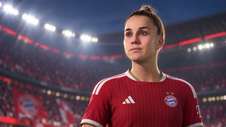 Editorial treatment of Giulia Gwinn's player model in EA Sports FC 27