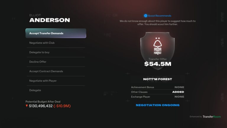 EA Sports FC 27 Career Mode transfer offer screen for Elliot Anderson