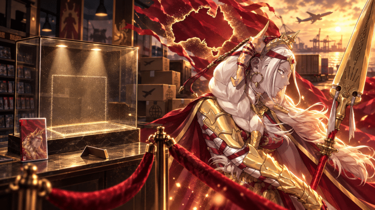 Fire Emblem Fortune's Weave character beside an empty Australian collector edition display