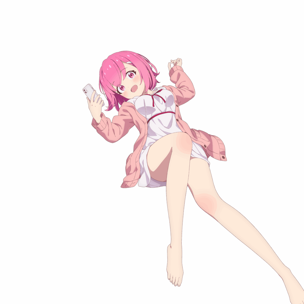 Kurumi Fukuga holding her phone in the official FX Fighter Kurumi-chan teaser artwork