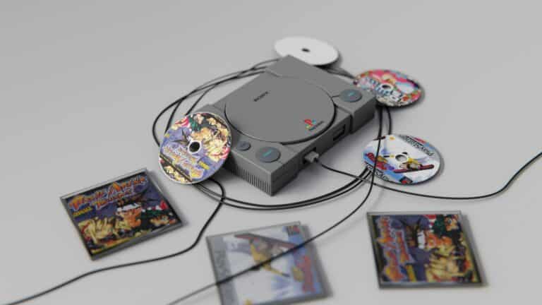 Game discs and a console representing the choice between physical and digital ownership