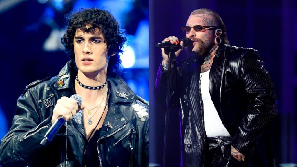 Sombr and Teddy Swims perform during the George Michael VMA tribute