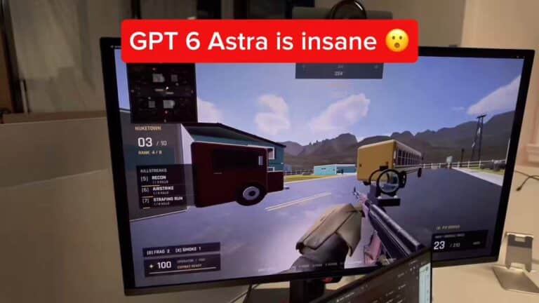 Riley Brown playing a first-person shooter created with GPT-6 Astra