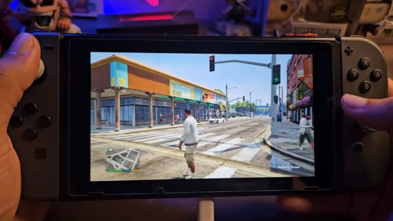 Grand Theft Auto V running on a modified Nintendo Switch through the cancelled fan port