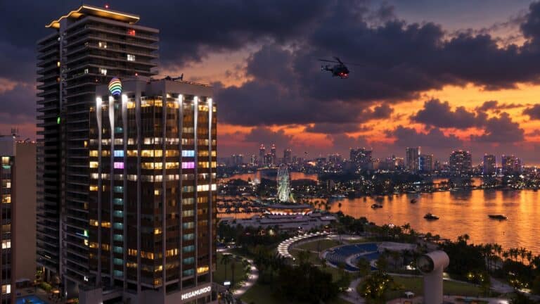 Storm clouds gathering over Vice City at sunset in Grand Theft Auto VI