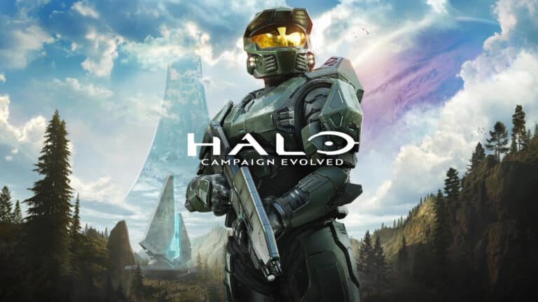Master Chief stands on a Halo ring in official Halo: Campaign Evolved key art.