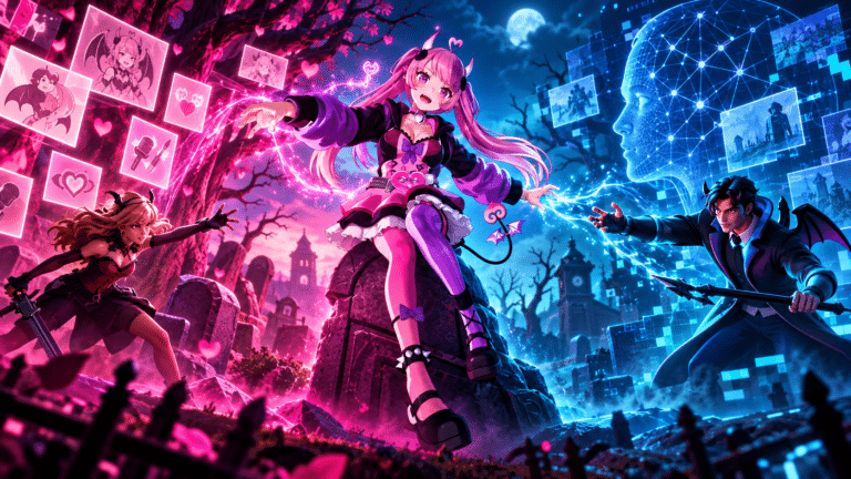Ironmouse in Fortnite artwork with contrasting magenta and cyan digital lighting