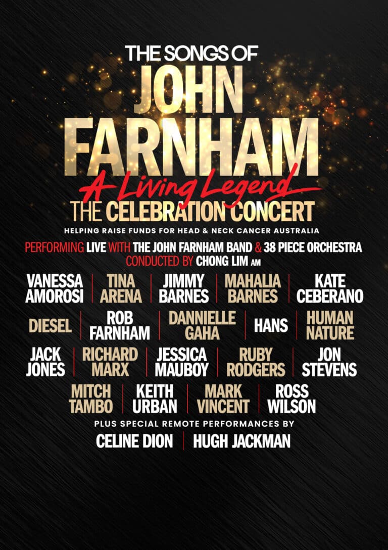 The Songs of John Farnham A Living Legend concert poster listing performers