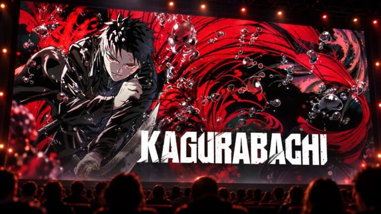 Kagurabachi anime key art projected before a convention audience