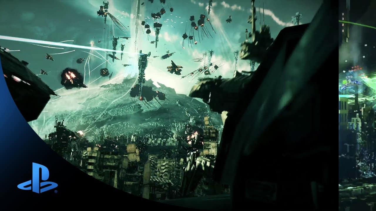 Killzone Shadow Fall launch trailer scene showing the divided futuristic city