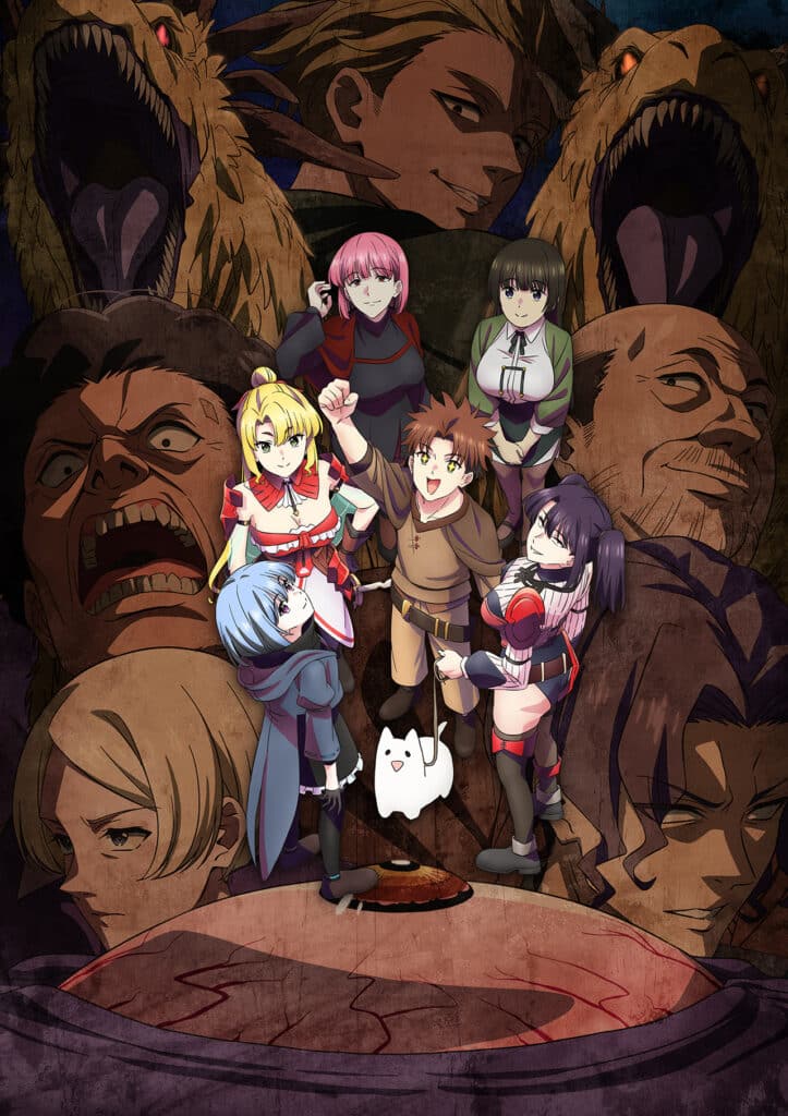 Rein and his allies stand surrounded by former guild figures in The Laid-Off Cheat-Granting Mage Enjoys a Second Lease on Life