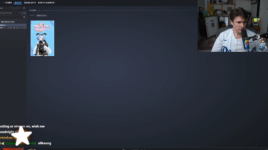 Ludwig livestream screen showing Nao's Love Triangle in a hidden Steam games view