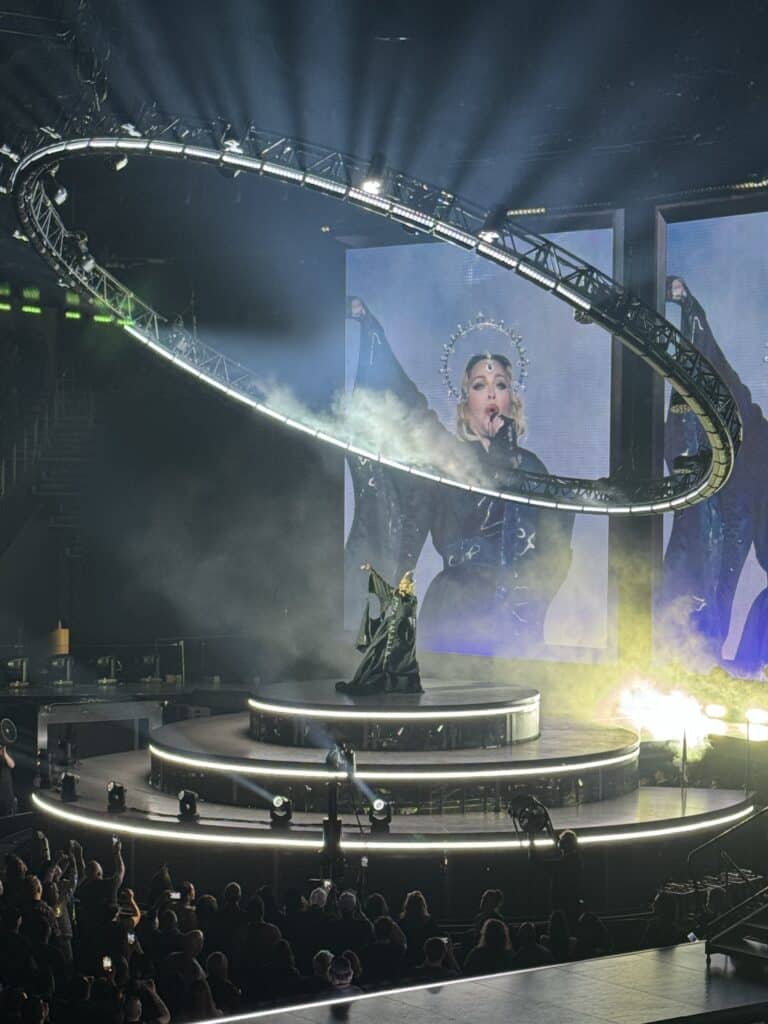 Madonna performing on the Celebration Tour in Seattle in February 2024