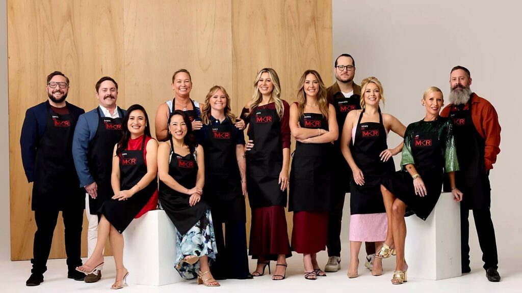 The My Kitchen Rules 2026 contestants gathered around the judges