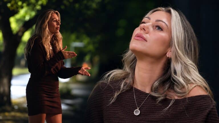 Alisha from My Kitchen Rules 2026 walking away and reacting after the dinner-table dispute