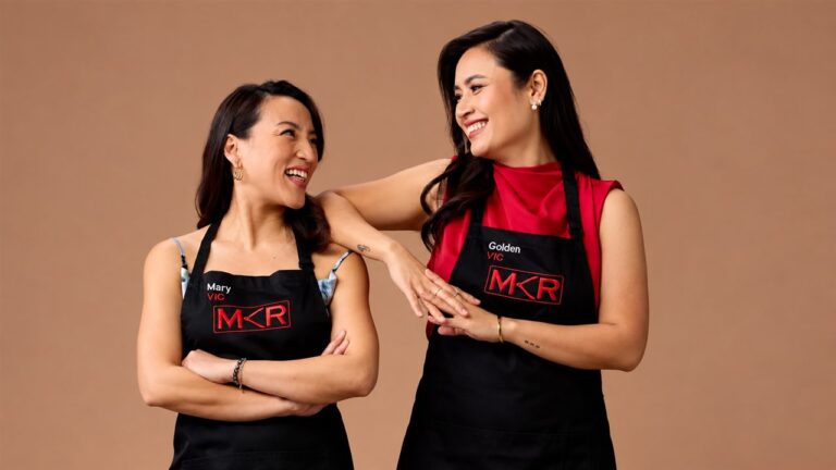 My Kitchen Rules 2026 contestants Mary and Golden in their aprons