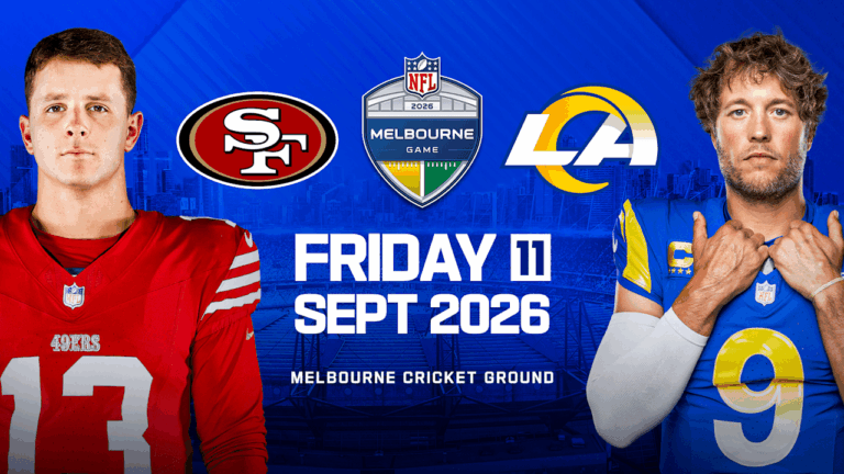 NFL Melbourne Game poster with Brock Purdy and Matthew Stafford