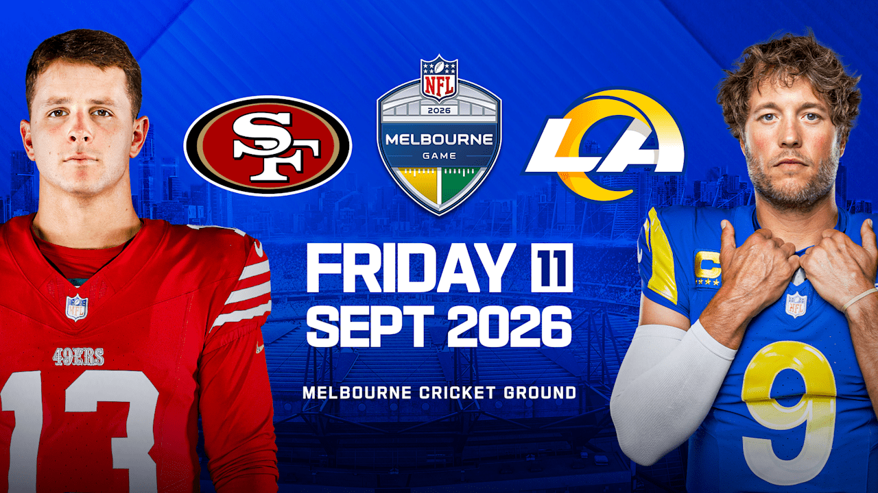 NFL Melbourne Game poster with Brock Purdy and Matthew Stafford