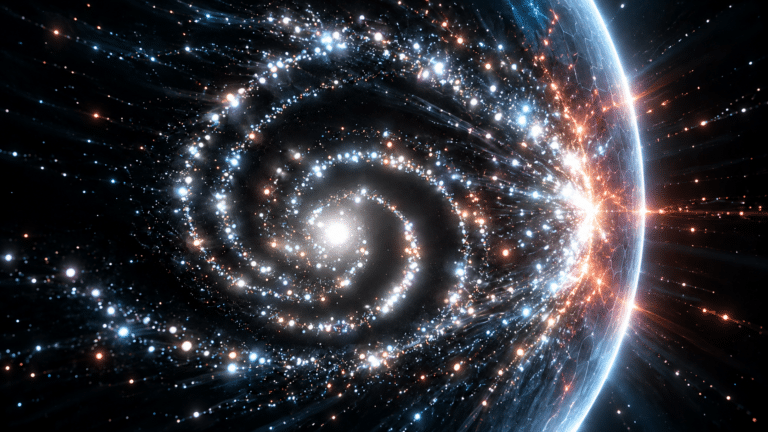 A glowing GPT-6 Astra spiral pressing against a bright digital capacity barrier