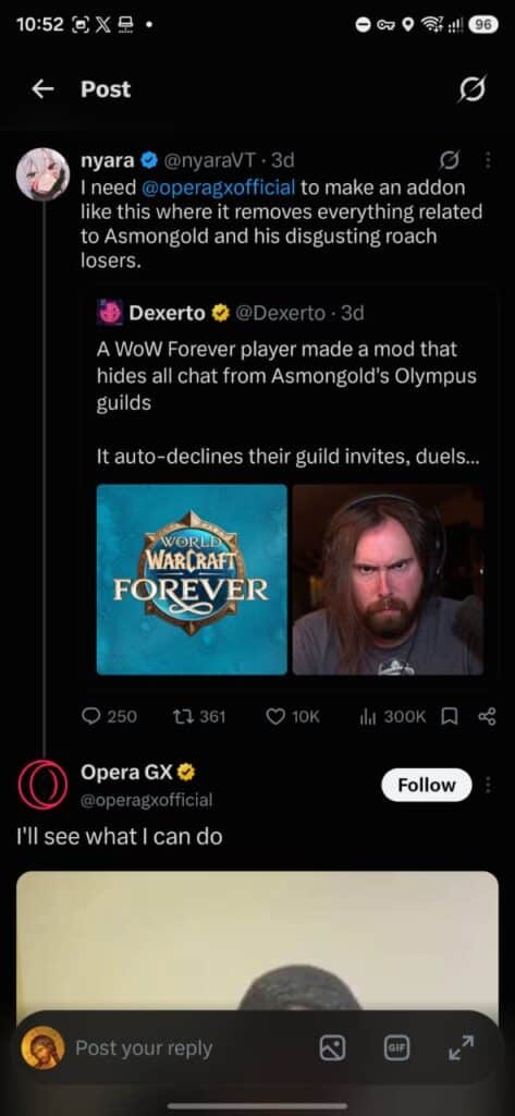 Question. Answer Website Design Opera GX Asmongold Blocker Reply Raises Questions
