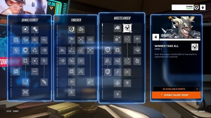Blizzard preview image of Junkrat's planned Overwatch 2 PvE talent tree