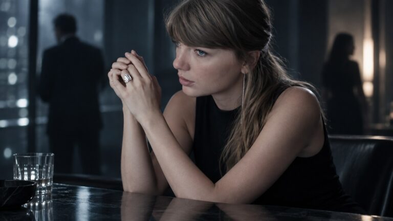 Taylor Swift in a cinematic dark interior for Patient Zero