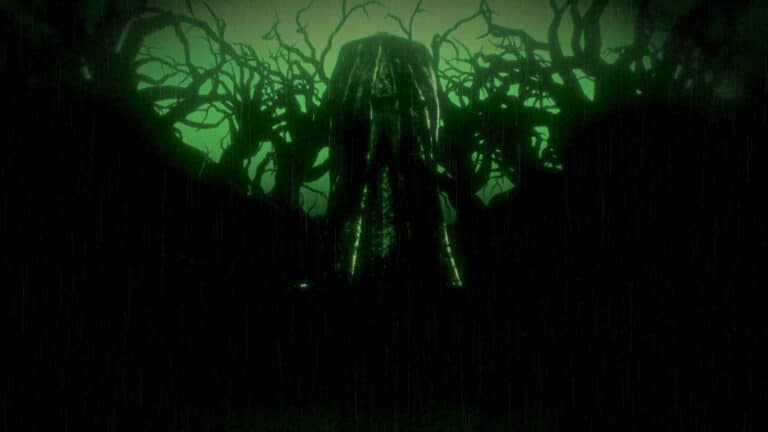 A dark, rain-soaked scene from Persona 6.