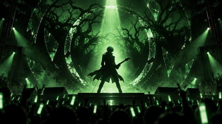 Conceptual green concert stage inspired by Persona 6 and Persona Super Live
