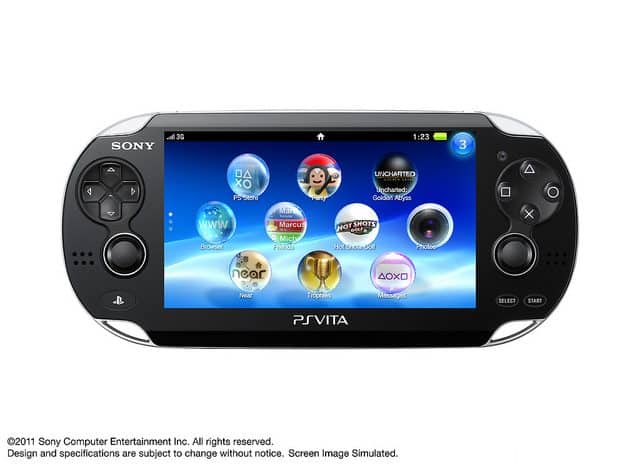 Original black PlayStation Vita handheld showing its launch interface