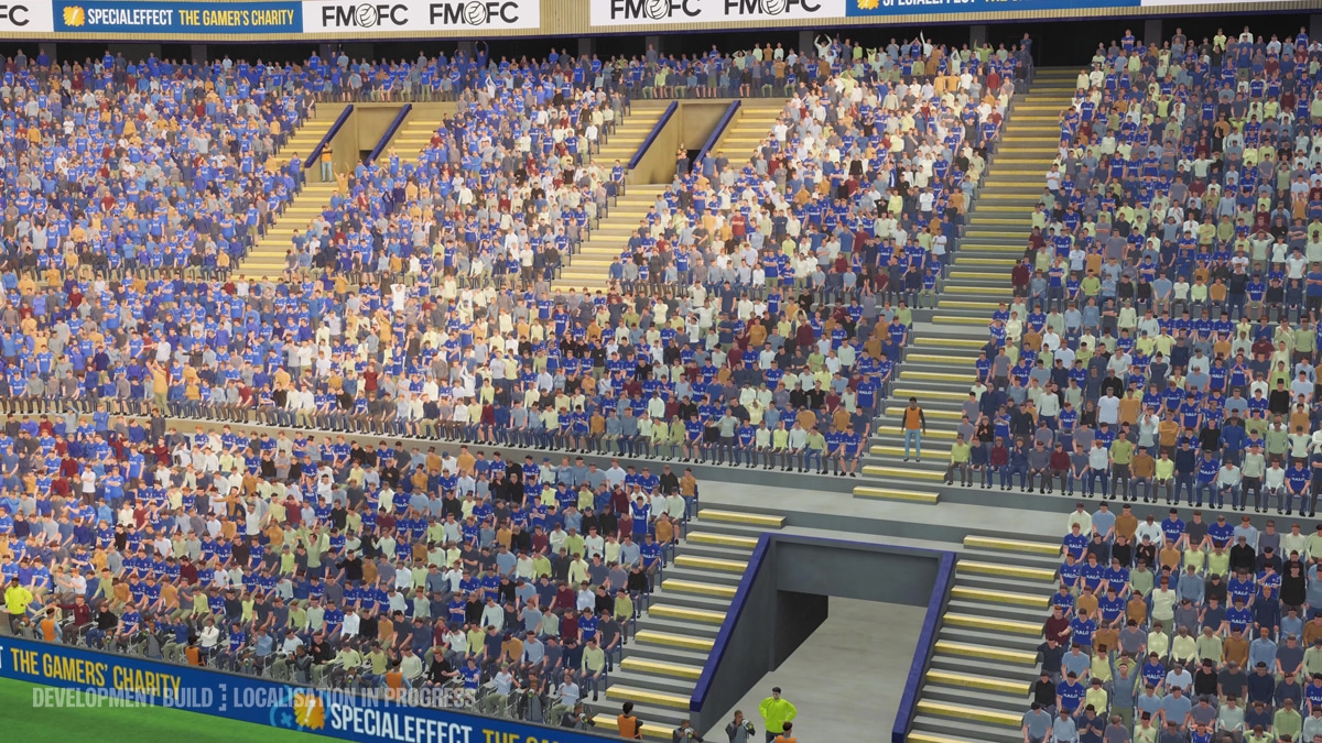 Football Manager 27 supporters wearing club colours in the stands