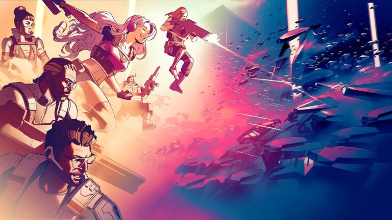 Project U operatives charge toward a swarm of futuristic machines