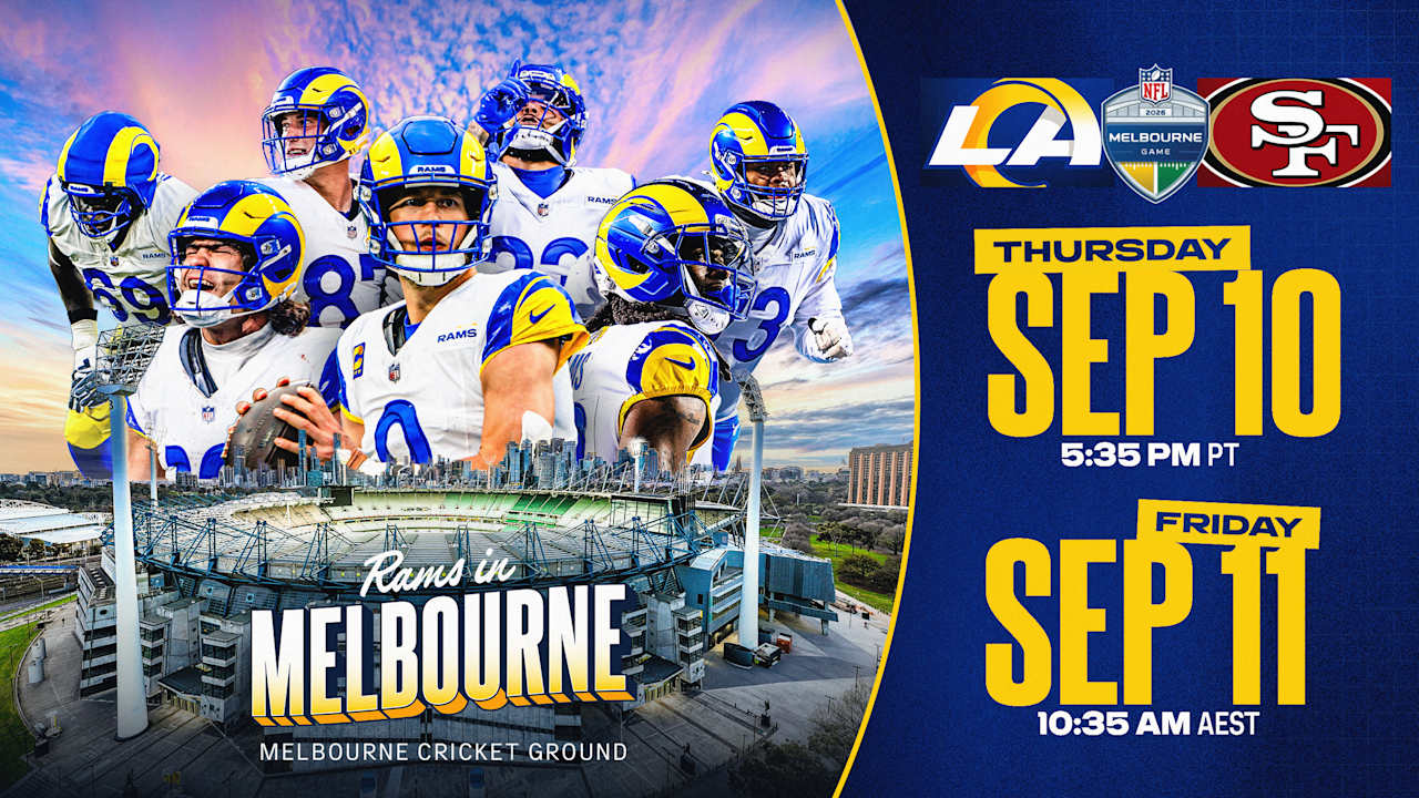 Rams and 49ers players featured in the Melbourne game promotion