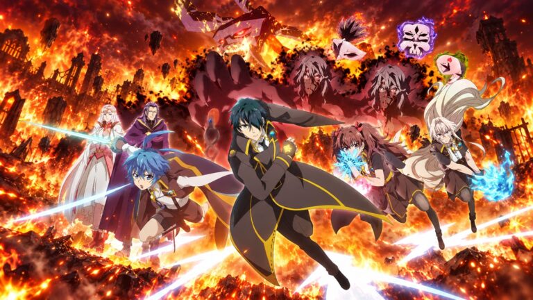 Desir and his allies confront a burning magical battlefield in A Returner's Magic Should Be Special Season 2
