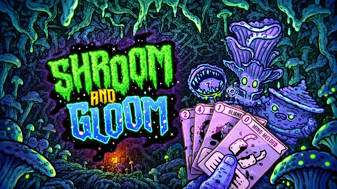 Shroom and Gloom promotional artwork adapted for a widescreen review hero