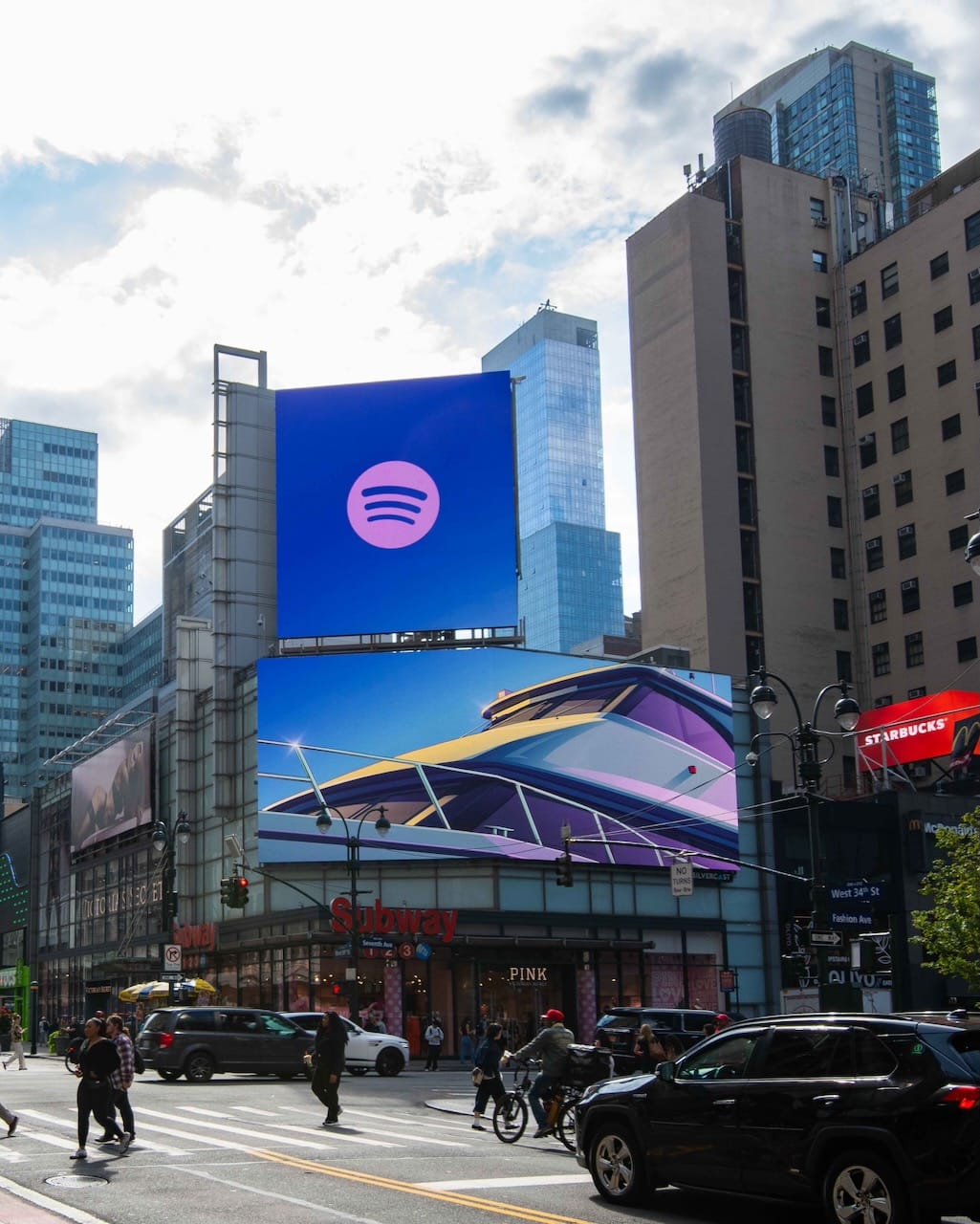 Spotify billboard using GTA VI Vice City-style artwork