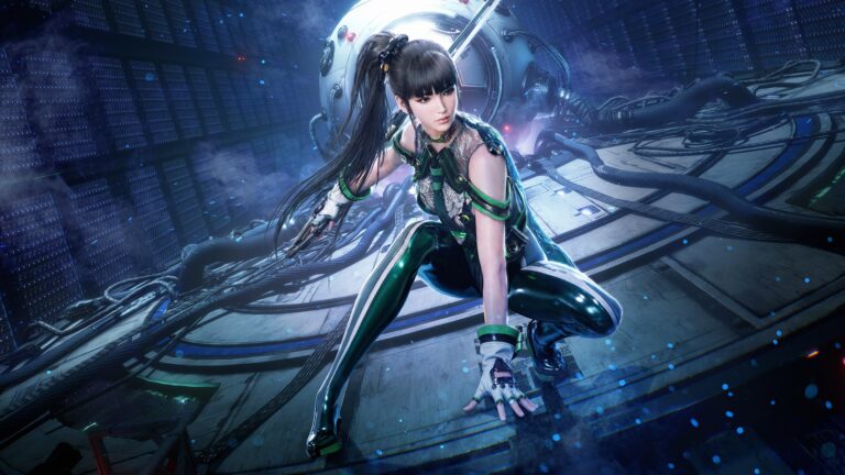 EVE crouches with her sword in official Stellar Blade Switch 2 artwork