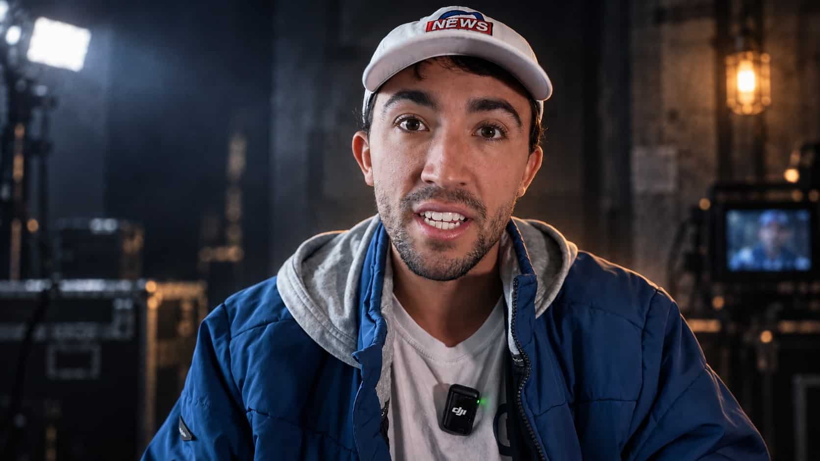 Tyler Oliveira in a dark cinematic investigative-reporting setting