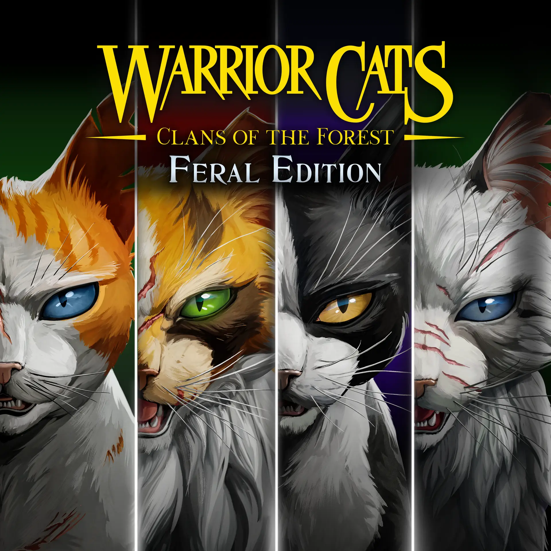 Two warrior cats face each other in Clans of the Forest key art