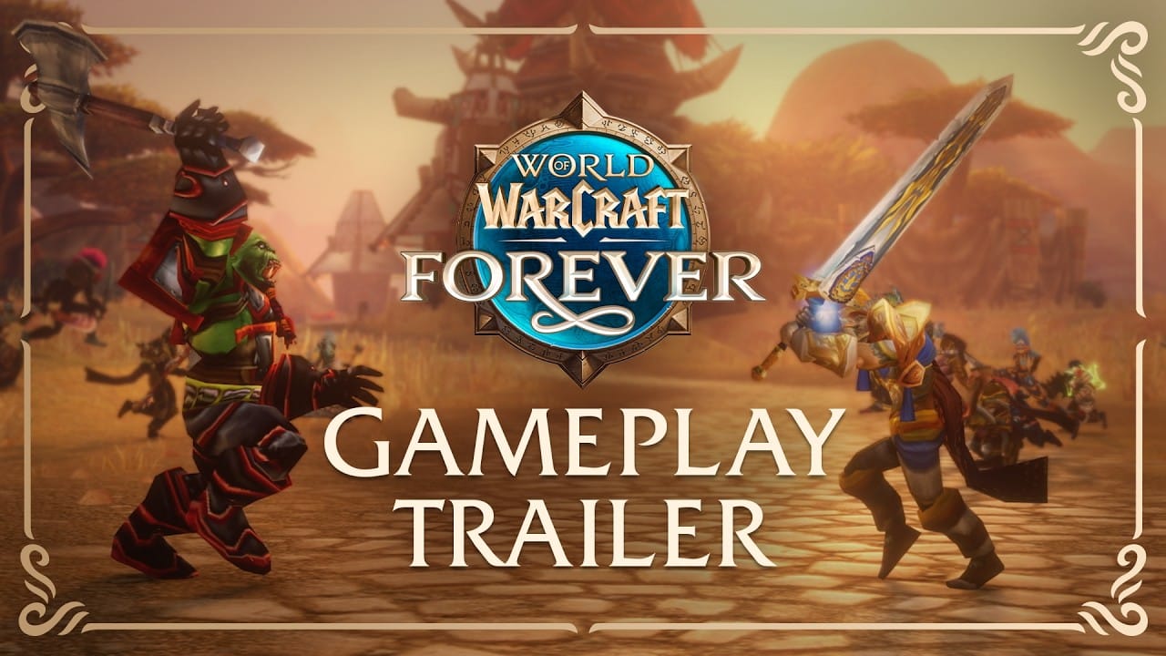 World of Warcraft Forever gameplay trailer title card with fantasy characters
